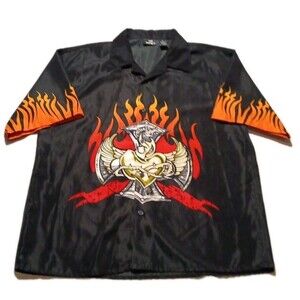 City Impact Shirt Men's Size Large Cross Heart Flames Loop Collar Skater Biker